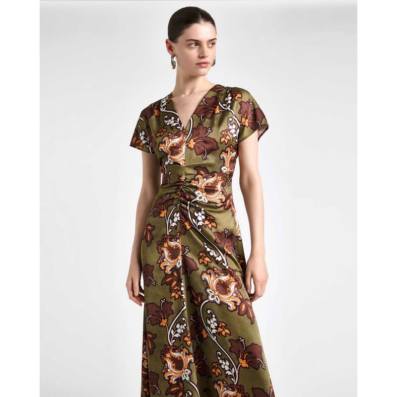 Cue Reverie Satin Gathered Midi Dress image number 3